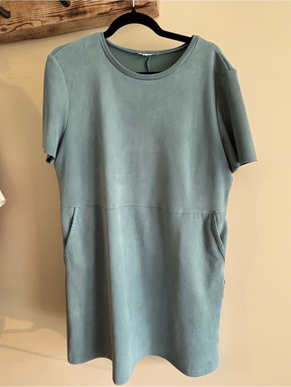 64.) Zara / Short Sleeve Slate Green Shift Dress